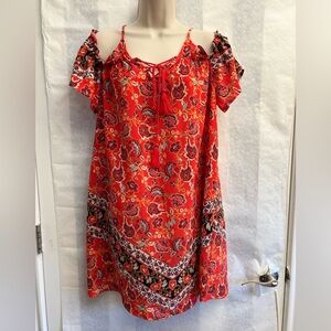Xhilaration Orange Floral Dress cold shoulder casual dress Sz-S. A6
